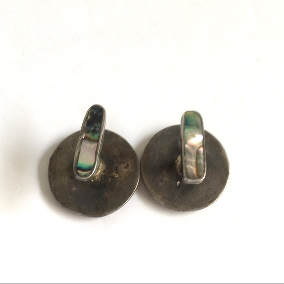 Vintage Sterling Silver Abalone Shell Cuff Links Mexican Made Western Mens - Picture 4 of 8